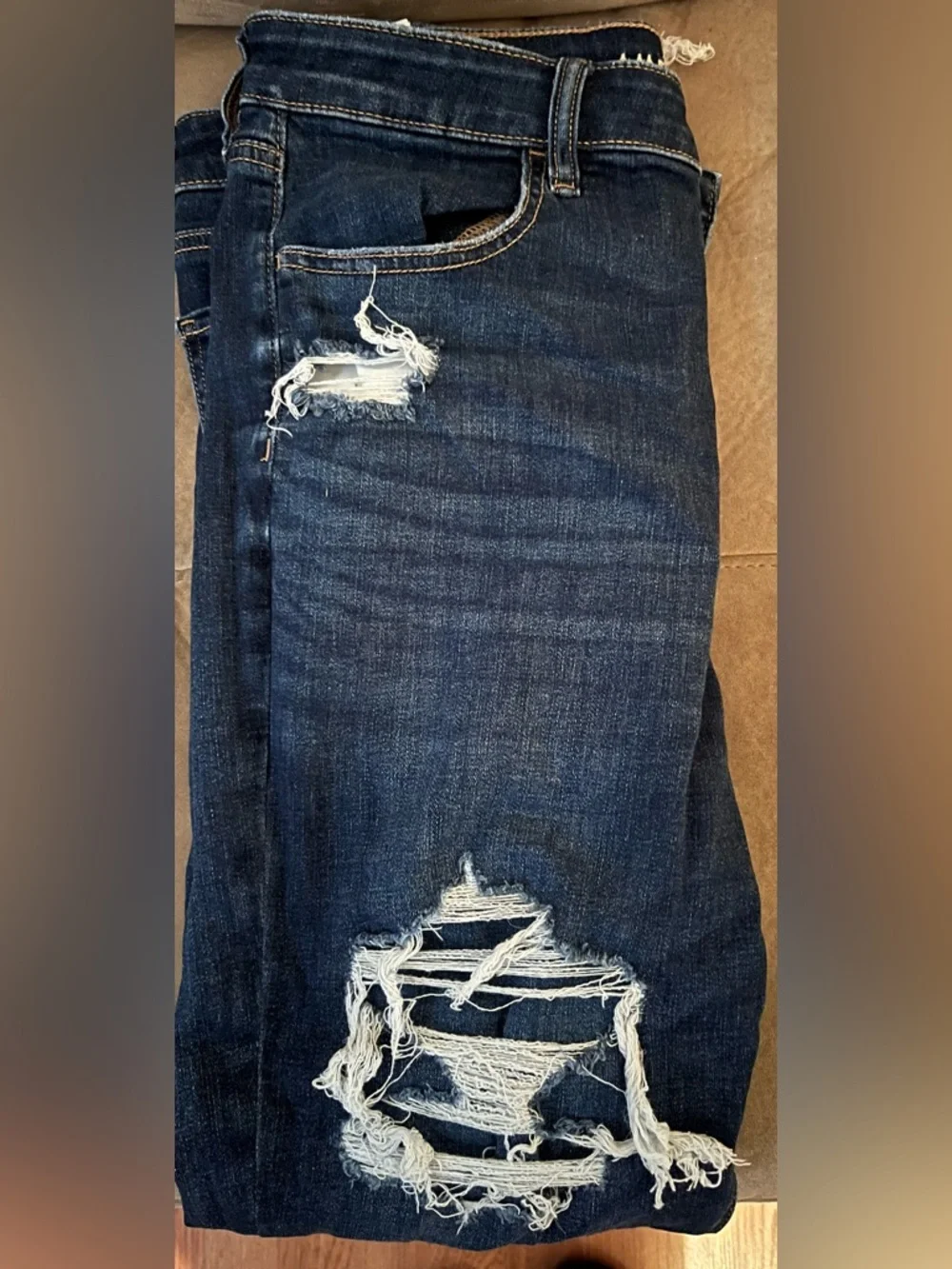 Ripped Distressed Denim Jeans 2 Pairs - Light & Dark Blue-American Eagle 16 R - Picture 3 of 3